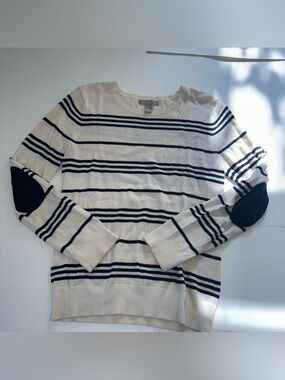 Banana Republic Striped Crewneck Sweater Elbow Patches Prep Nautical Coastal M